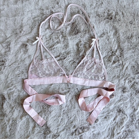 None Other - Exposed Light Pink Rave/Lingerie Top with Lace Cups & Satin Bow/Ties